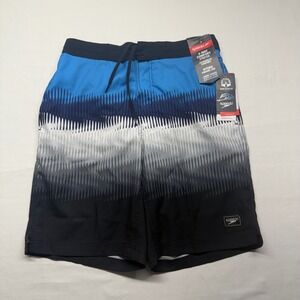 Speedo Hydro Square Leg Swim Trunk Blue Black Gradient 4-Way Stretch Men's S NWT